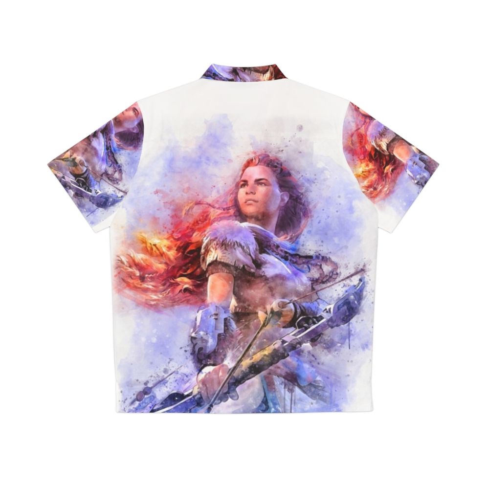 Aloy Watercolor Hawaiian Shirt - Horizon Zero Dawn Inspired Gaming Apparel - Back