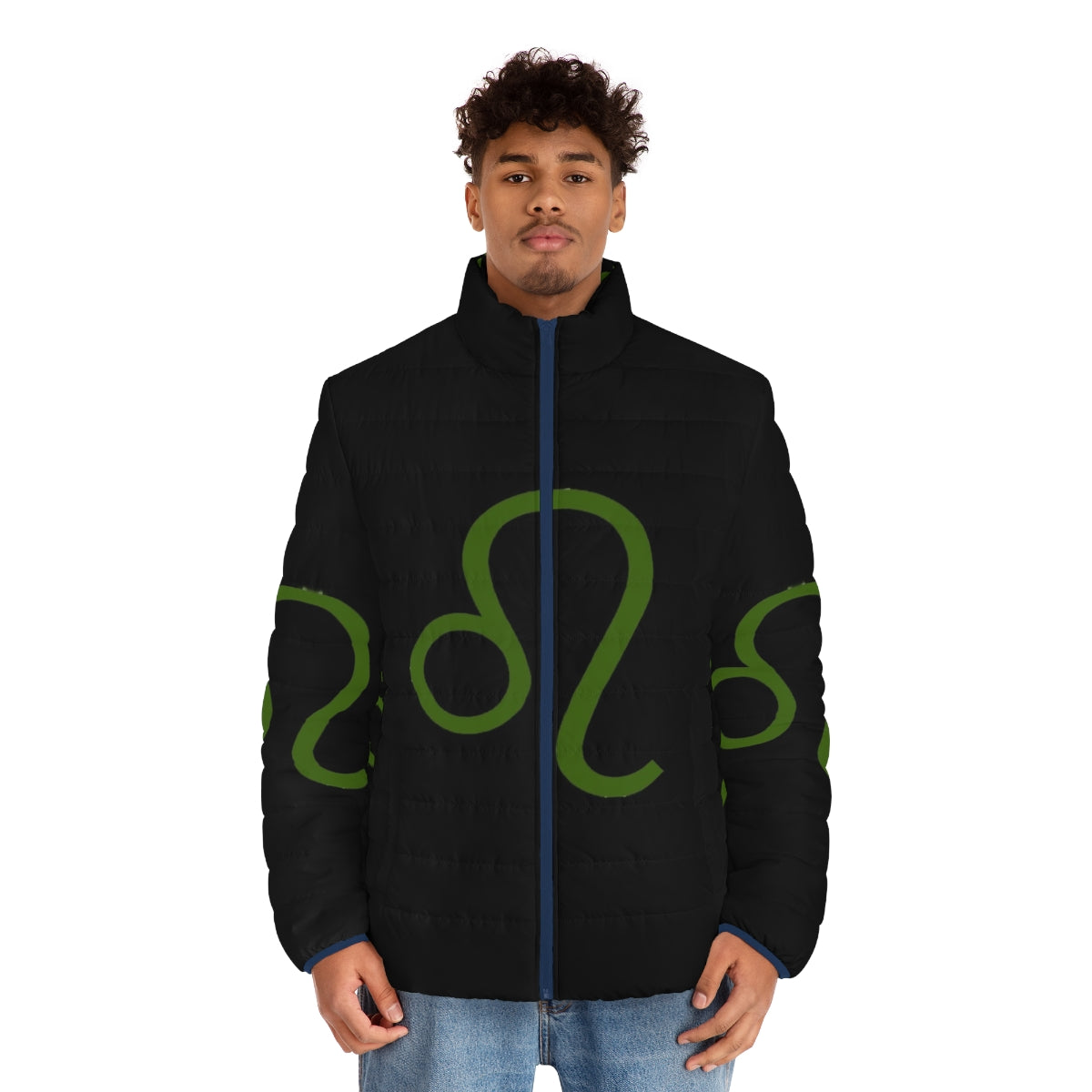 Nepeta Leijon inspired puffer jacket with zodiac symbol and cat design - men front