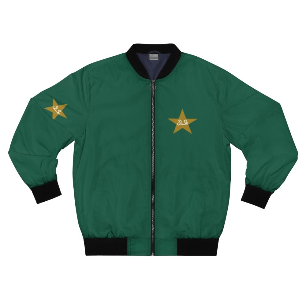 Babar Azam wearing a Pakistan cricket team logo bomber jacket