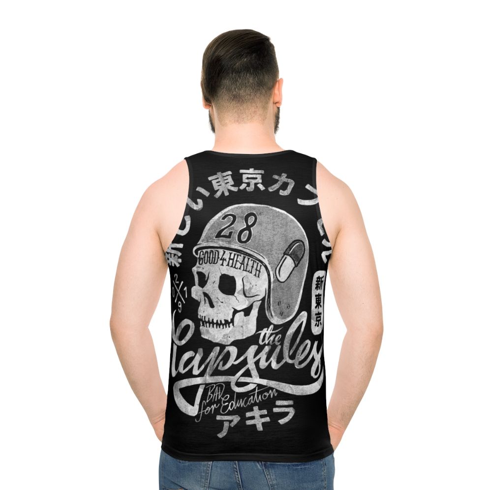 Cyberpunk inspired unisex tank top with capsules graphic - men back