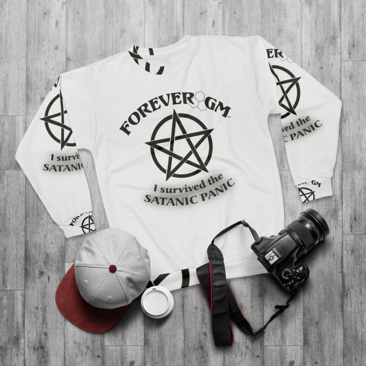 Satanic panic roleplaying sweatshirt - flat lay