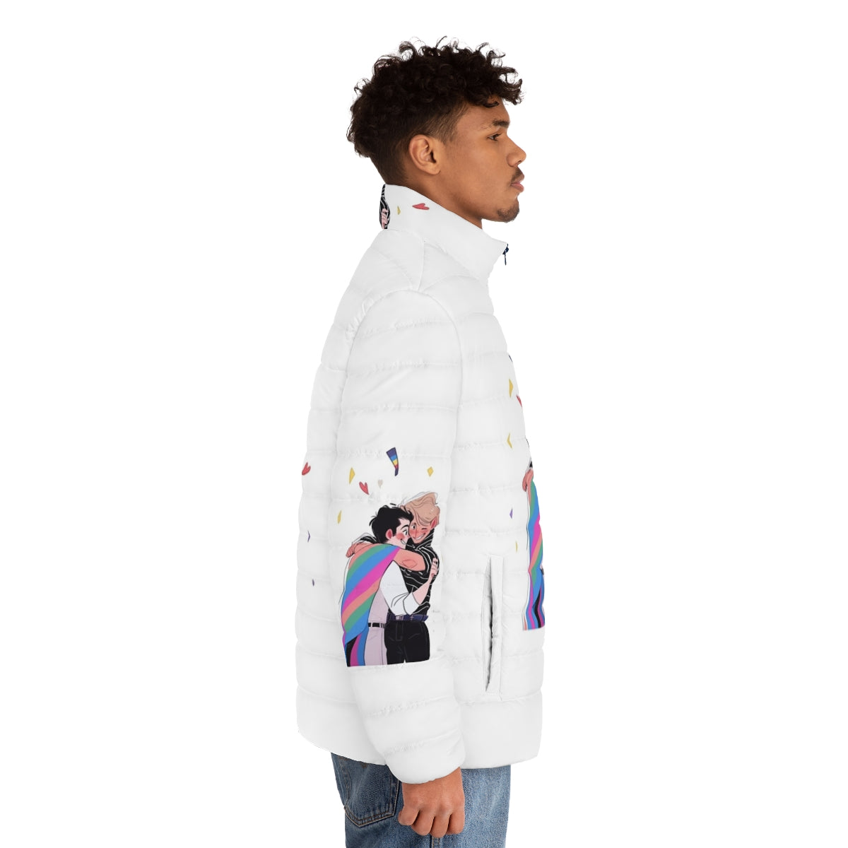 Heartstopper Netflix fanart puffer jacket featuring Nick Nelson and Charlie Spring - men side right