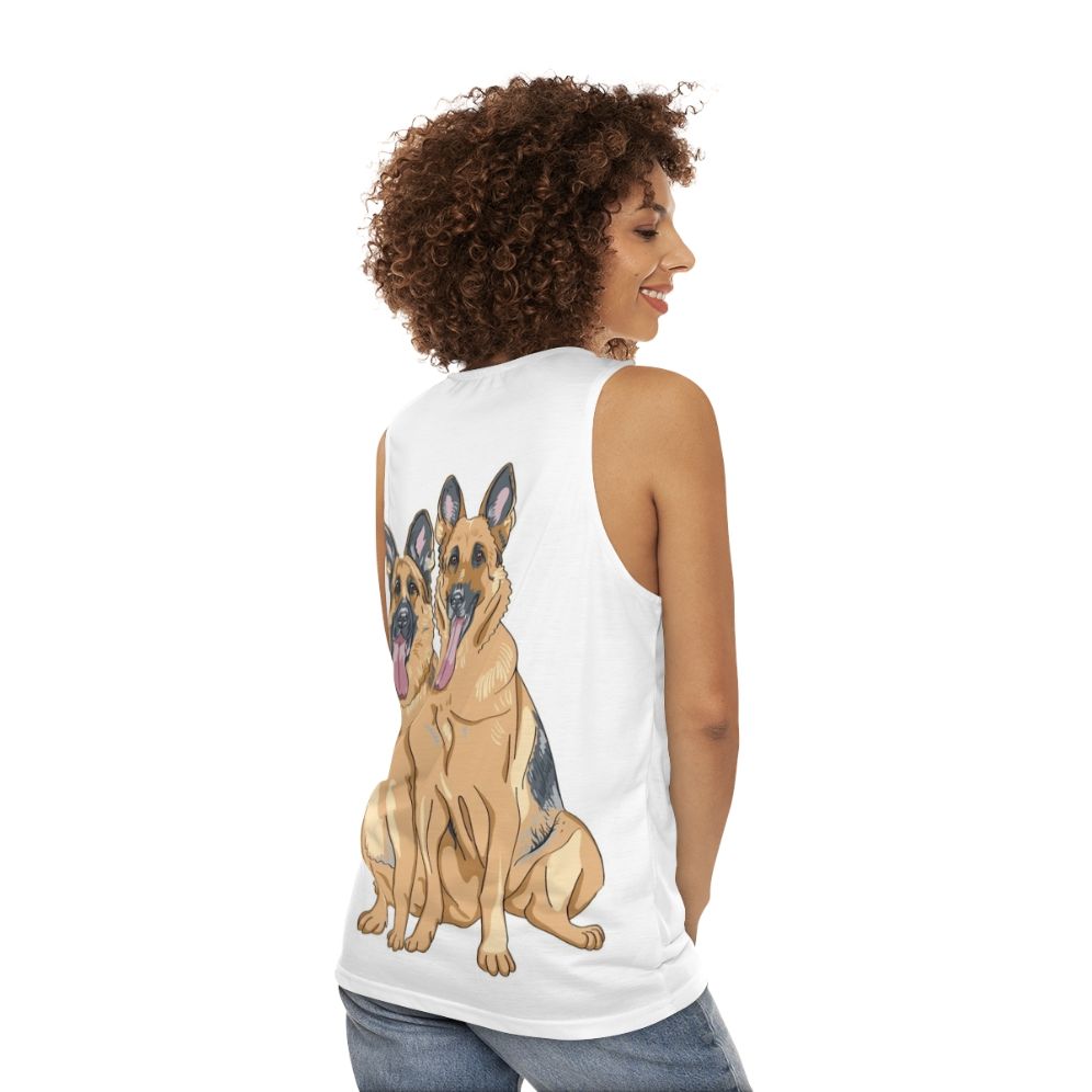 German Shepherd dog breeds on a unisex tank top - women back