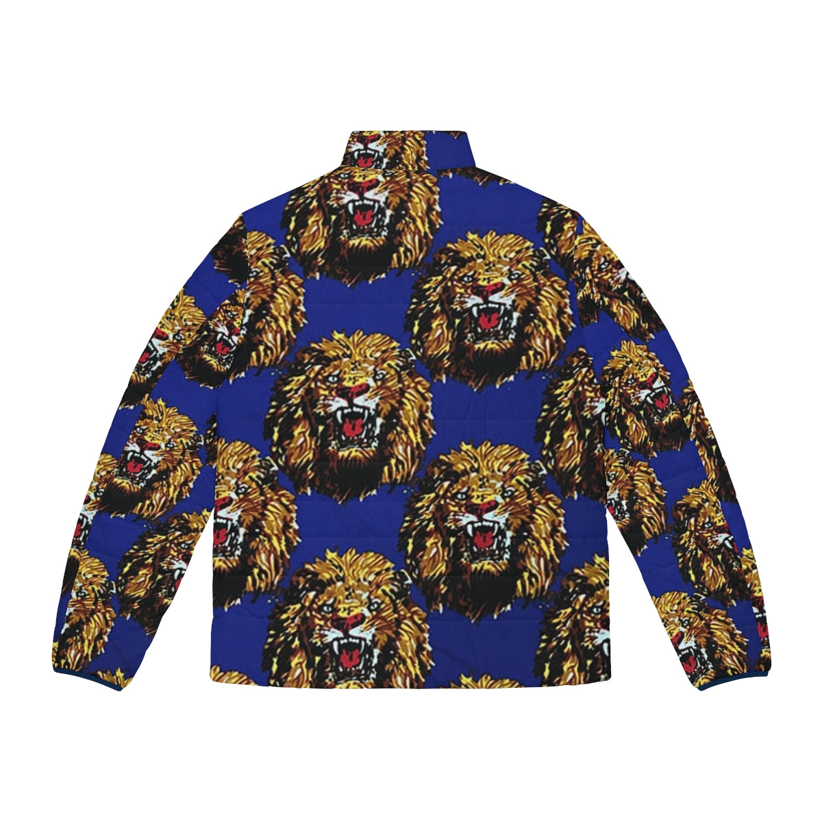 Blue puffer jacket with Isi Agu lion head design - Back