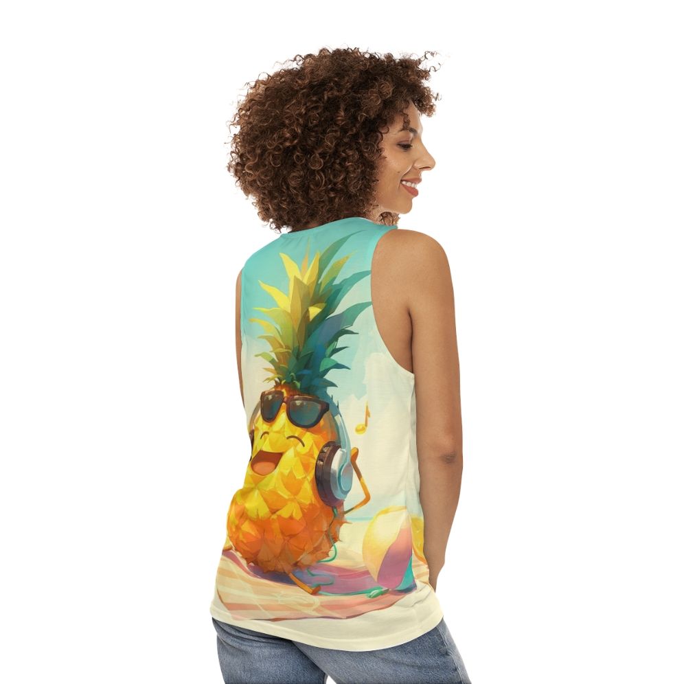 Pineapple tank top with headphones design - women back