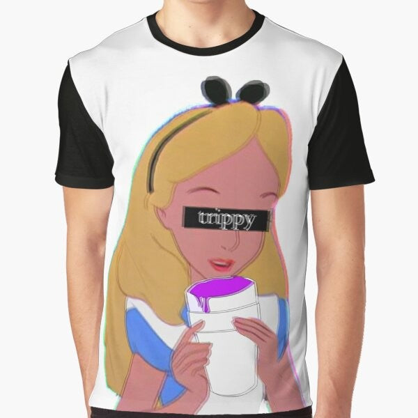 Trippy alice in wonderland graphic t-shirt with psychedelic, mind-bending design