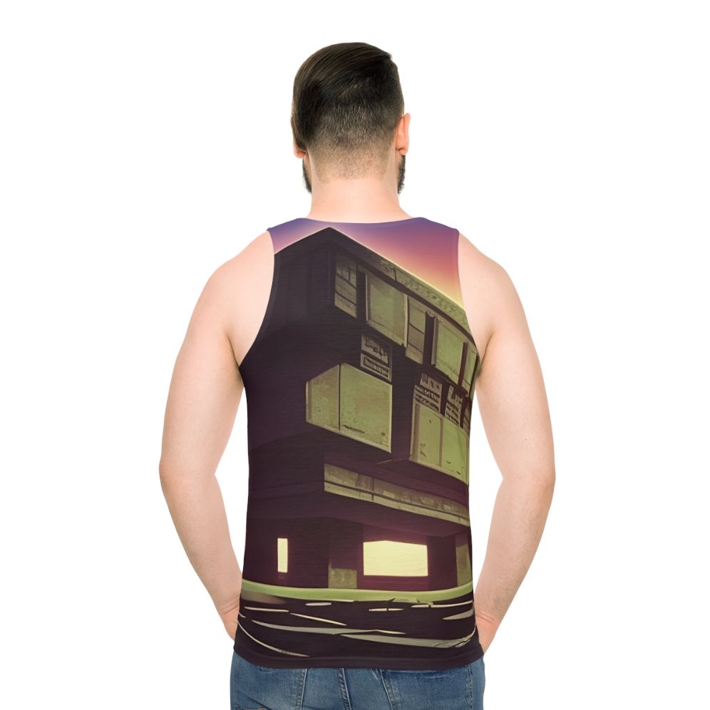 Monolith Unisex Tank Top - Futuristic Brutalist Synthwave Design - men back