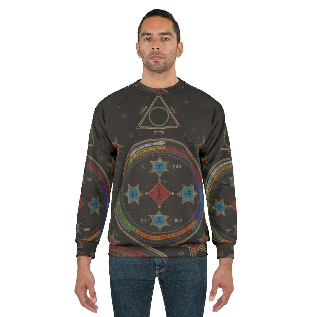 Occult sweatshirt with Goetia circle triangle design - men