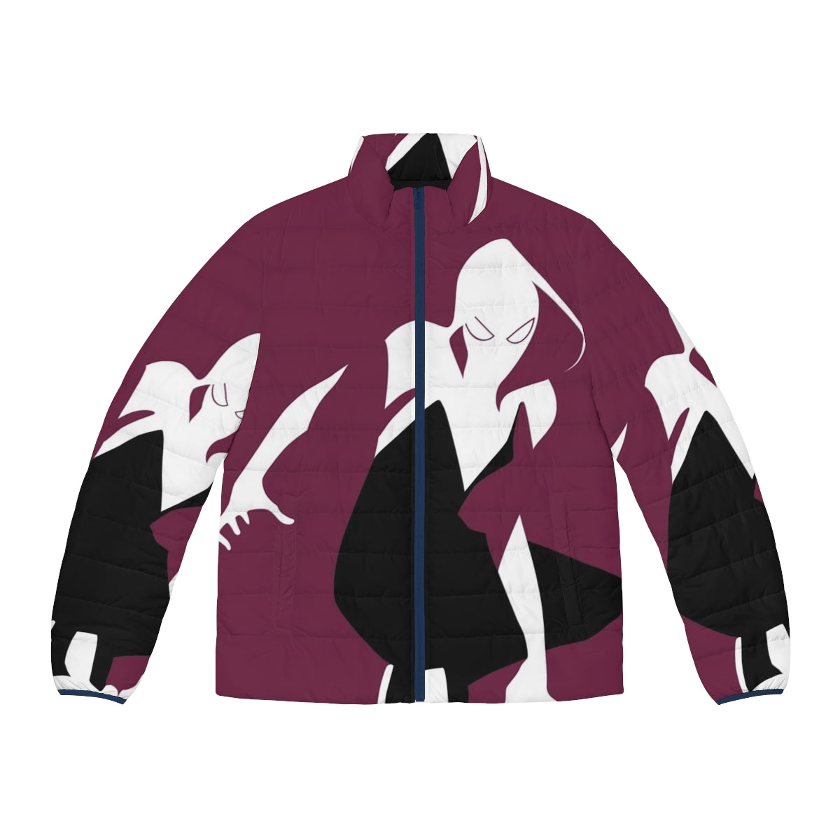 Spider-Gwen wearing a puffer jacket featuring the Marvel Spider-Verse logo