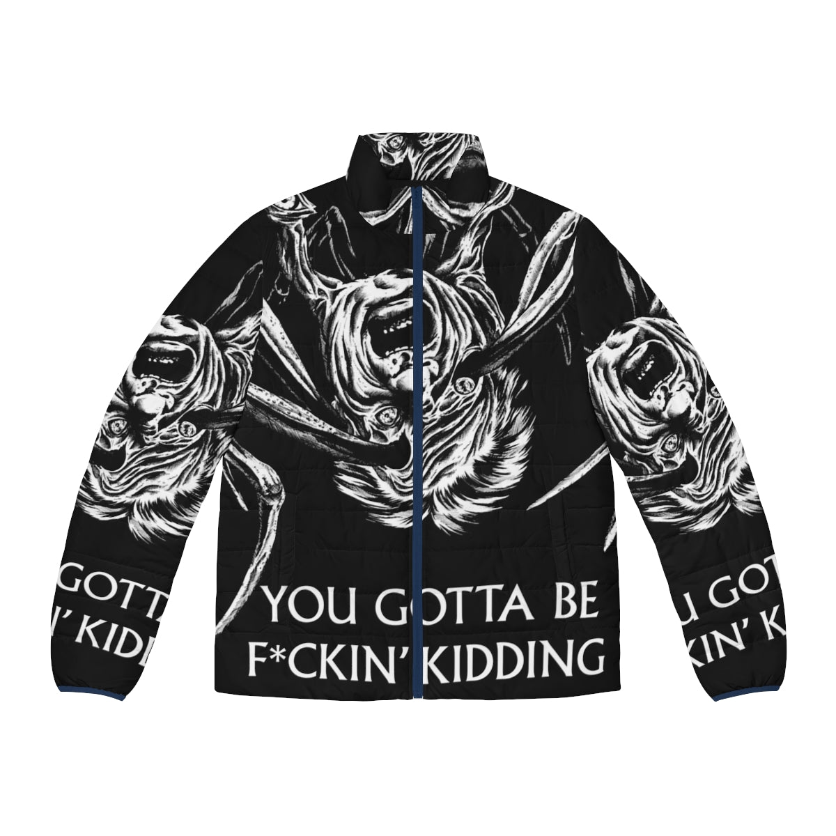 The Thing 1982 inspired puffer jacket with horror movie graphics