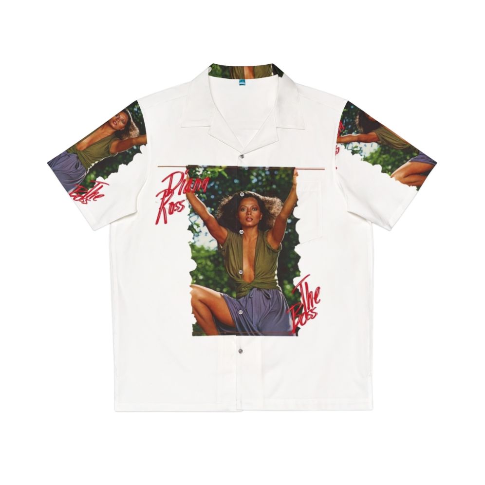 Vibrant Hawaiian shirt featuring the album cover of Diana Ross' iconic 'The Boss' album