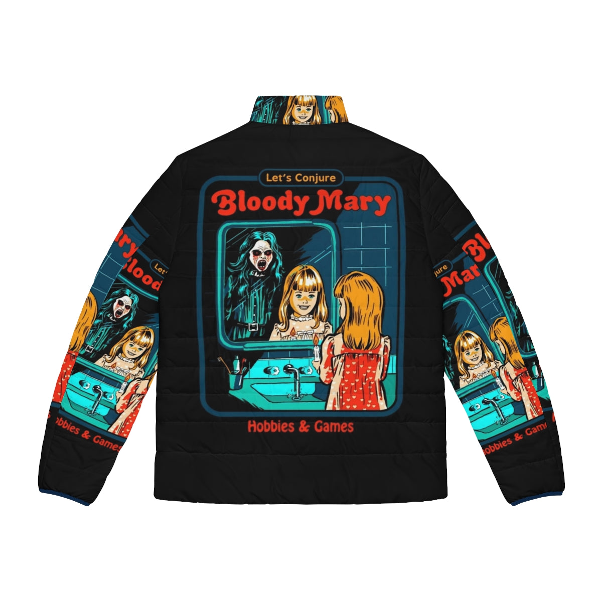 Stylish puffer jacket featuring a Bloody Mary theme, perfect for winter hobbies and games - Back