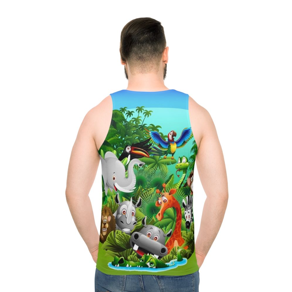 Unisex tank top with jungle-themed animal print design - men back