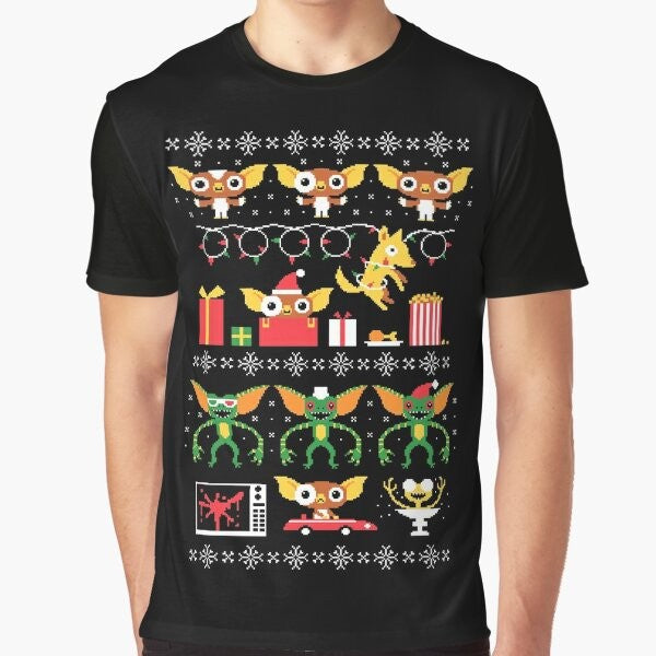 "Gremlin 80s Christmas" graphic t-shirt with a retro design