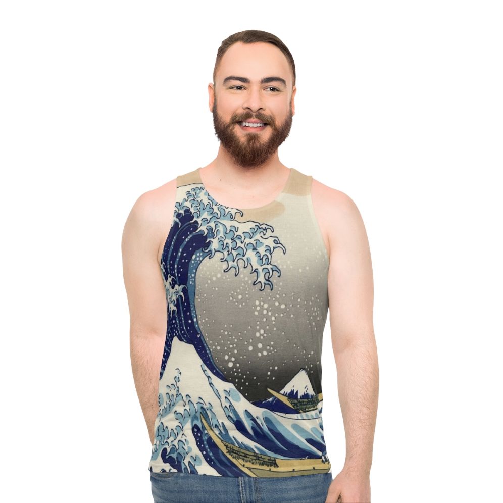 Unisex tank top featuring the iconic Hokusai Great Wave off Kanagawa artwork - men