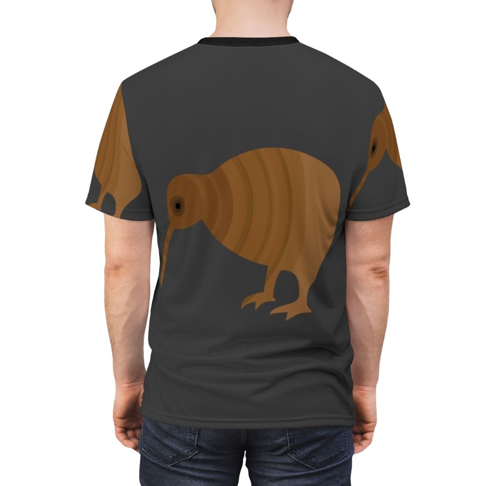 Vibrant and colorful t-shirt design featuring a kiwi bird, one of the legendary animals of New Zealand - men back