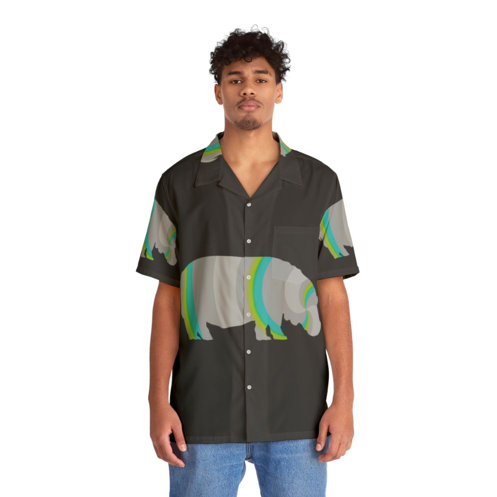 Vibrant Hippo Hawaiian Shirt with Legendary Animals Abstract Art - People Front