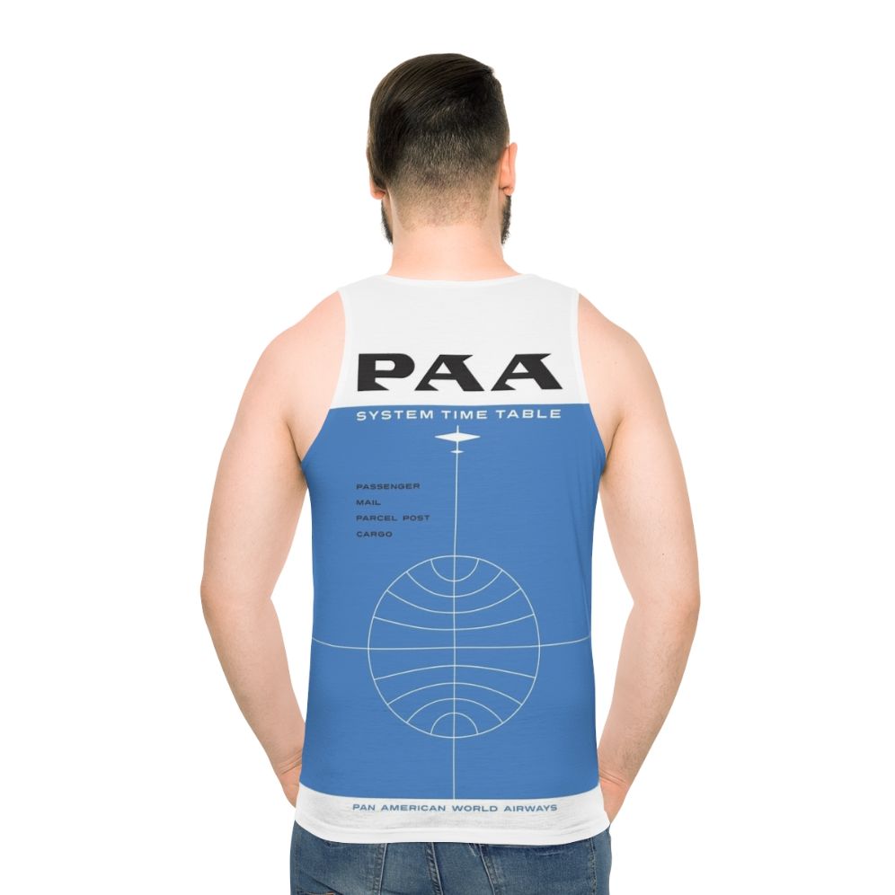 Vintage Pan Am 1957 Airline Timetable Cover Unisex Tank Top - men back