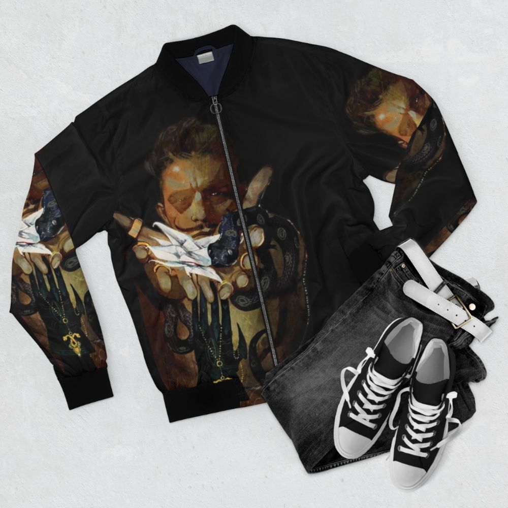 Dorian Pavus Dragon Age Bomber Jacket featuring the Tarot design - Flat lay