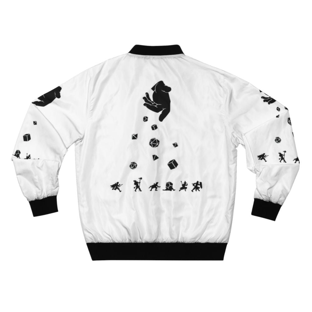 Rocks Fall, Everyone Dice Dungeons & Dragons Bomber Jacket with polyhedral dice pattern - Back