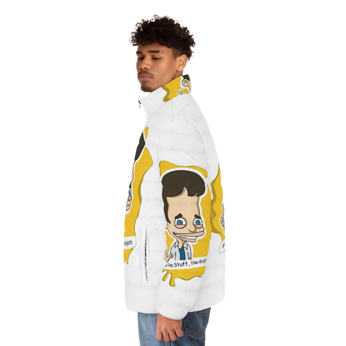 Big Mouth Netflix Puffer Jacket featuring Nick from the popular Netflix series - men side left