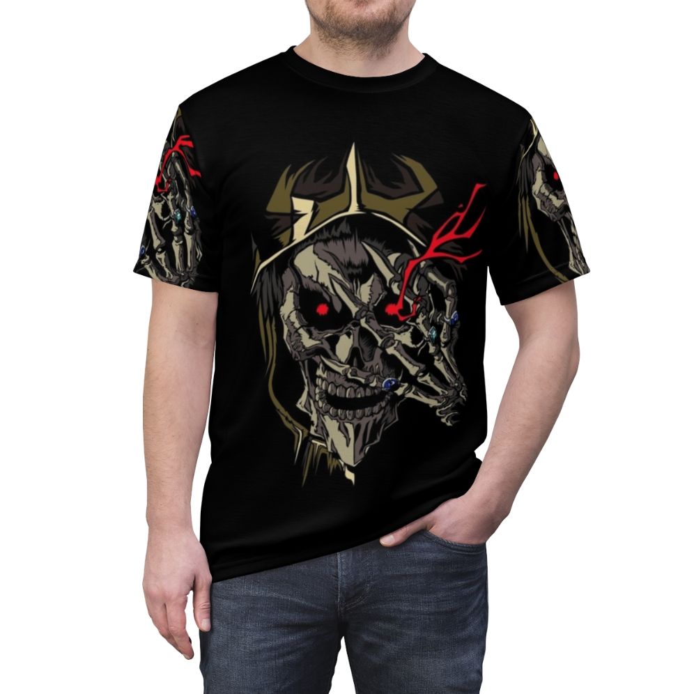 Overlord-inspired dark fantasy t-shirt with Sorcerer King and skull imagery - men front