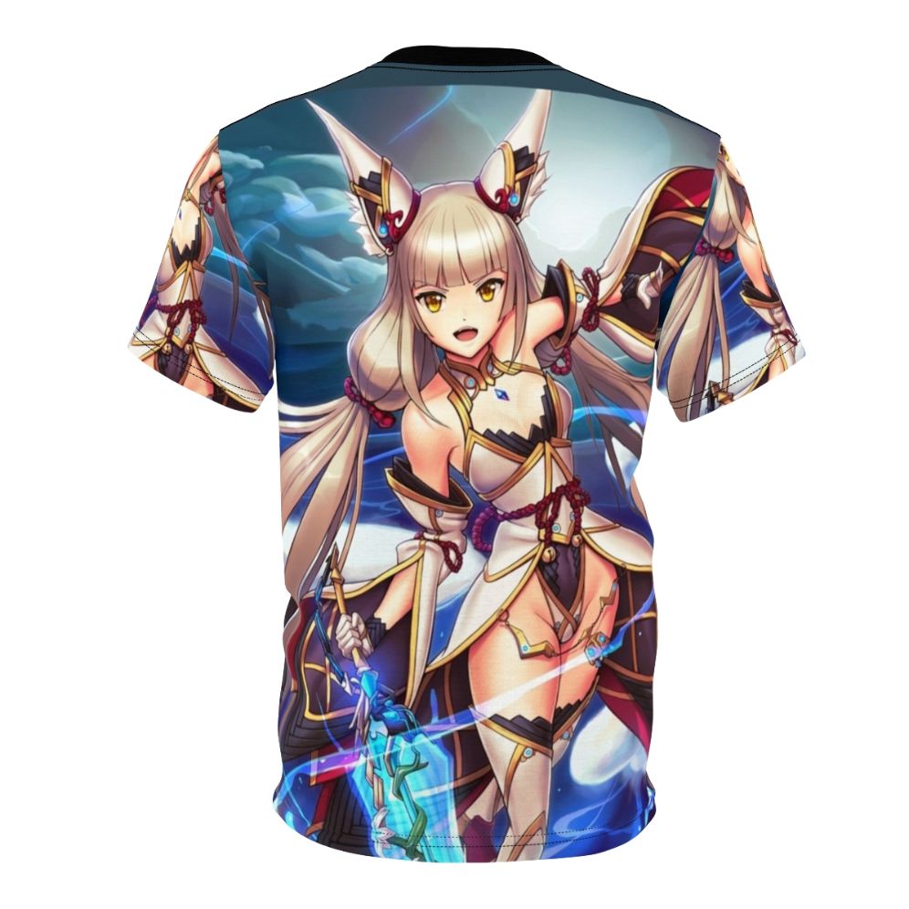 Vibrant anime-style illustration of the female character "Nia Blade" on a high-quality t-shirt - Back