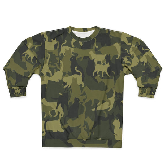 Cute cat wearing camouflage sweatshirt