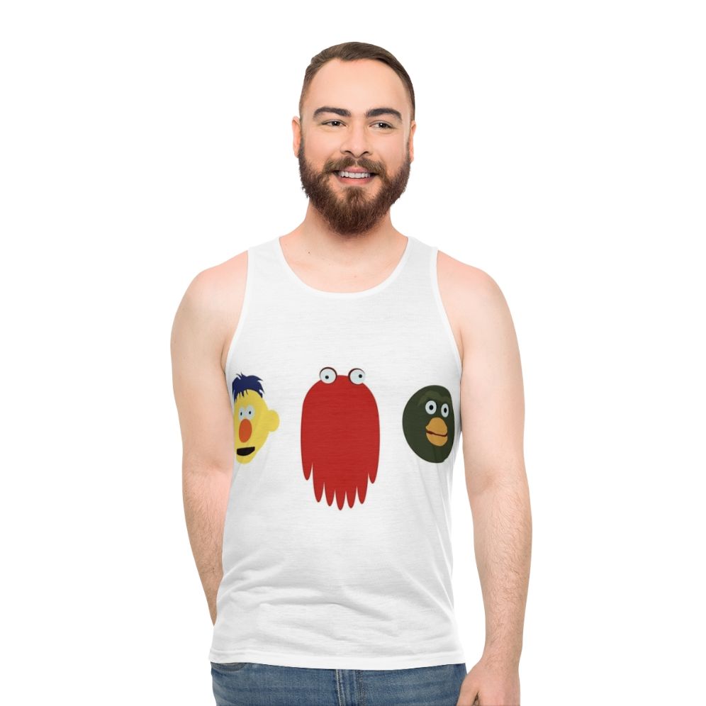 "Don't Hug Me I'm Scared" unisex tank top with dark humor graphic - men