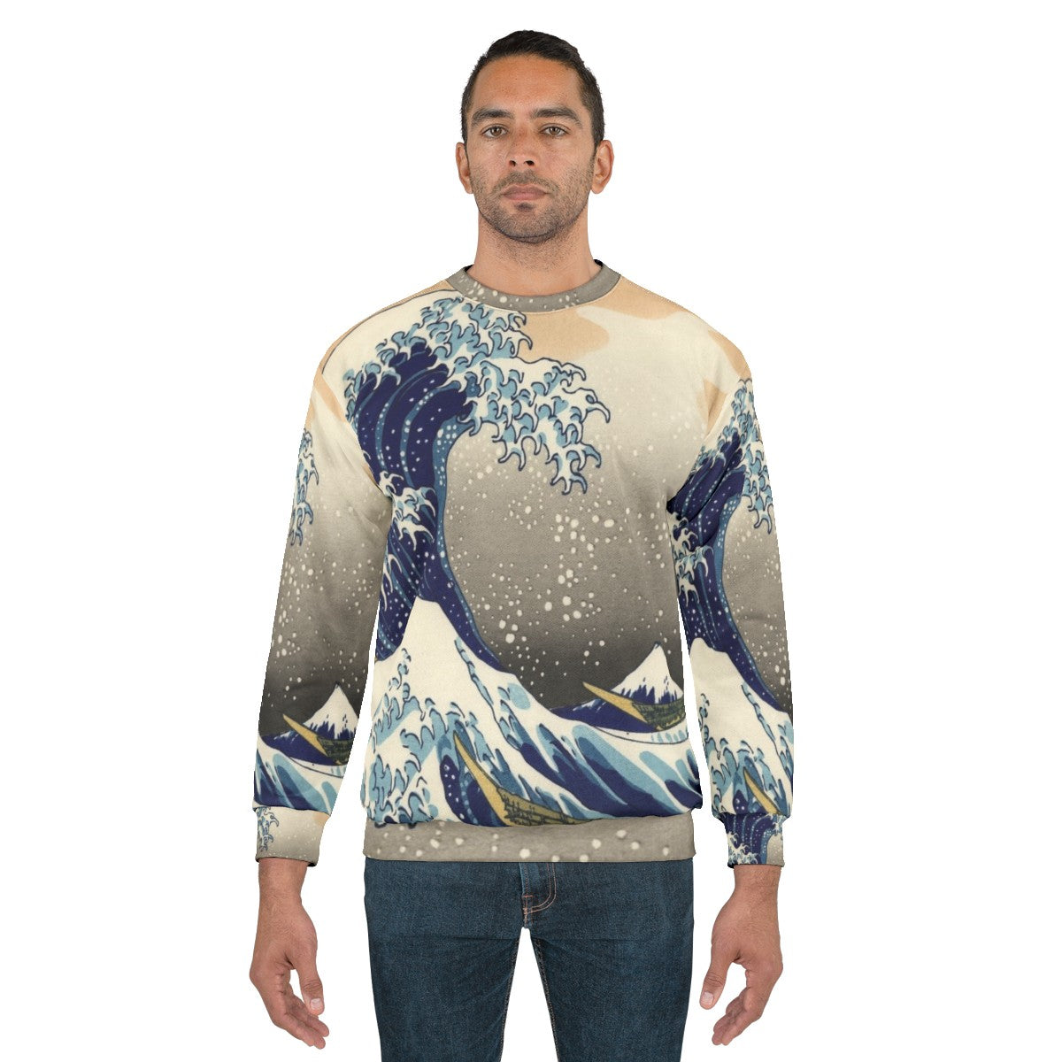 Vintage Great Wave Sweatshirt featuring the iconic Hokusai Japanese artwork - men