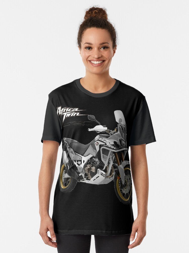 Africa Twin graphic t-shirt featuring an adventure rider on a motorcycle - Women