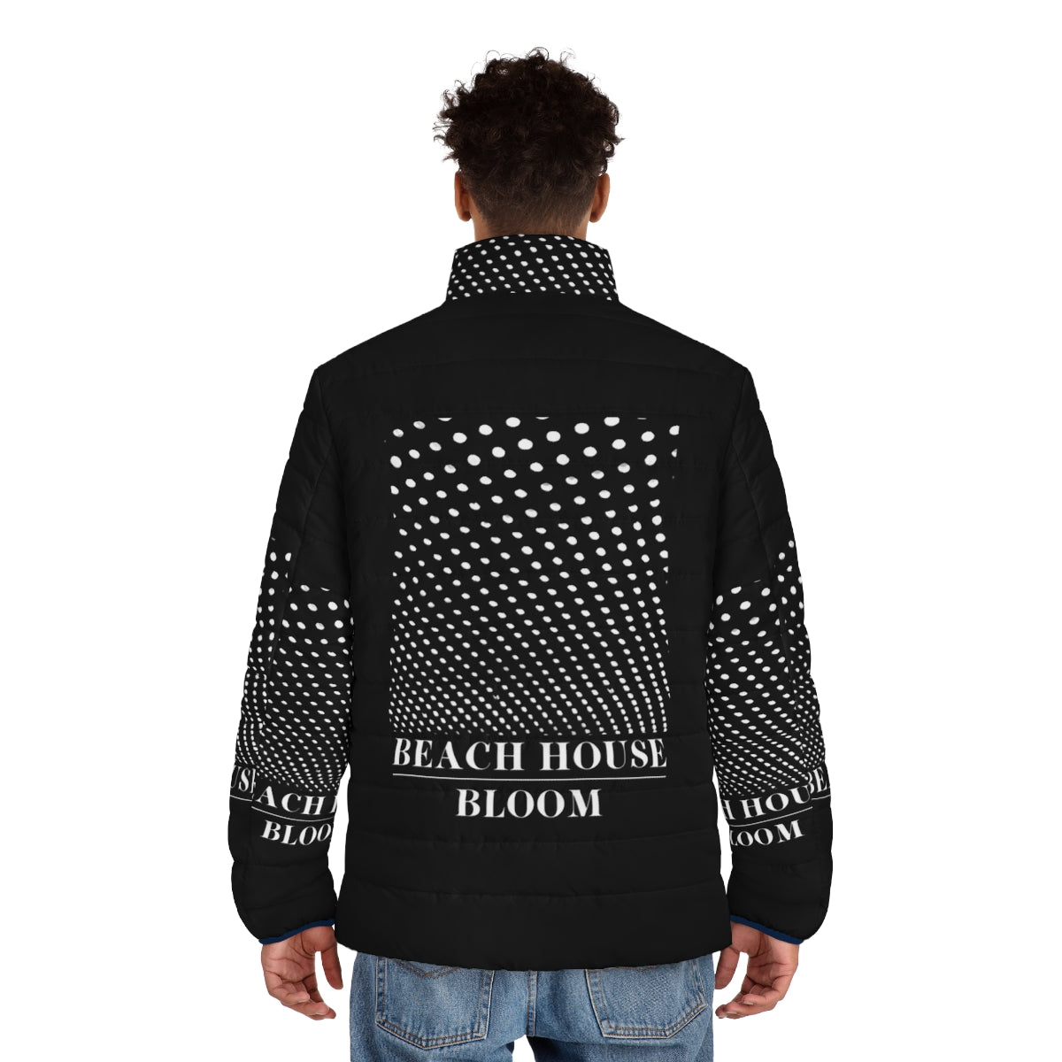 Cozy beach house bloom puffer jacket for indie dream pop fans - men back