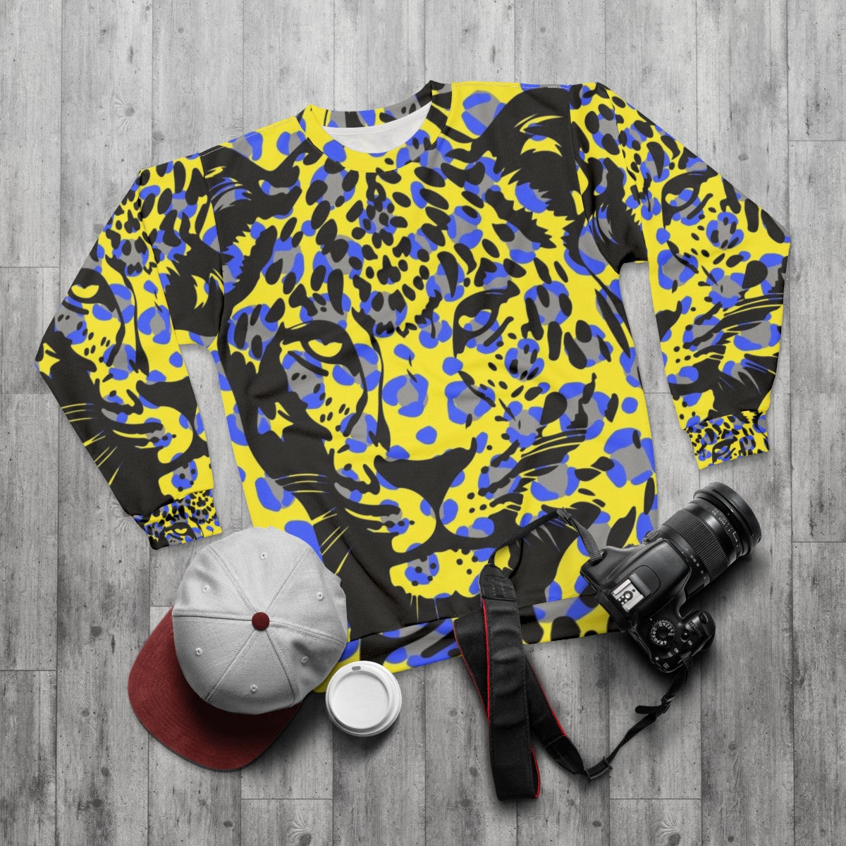 Leopard print sweatshirt with a stylish and wild design - flat lay