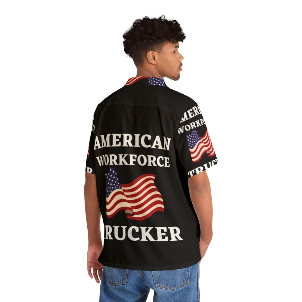 American Patriotic Trucker Hawaiian Shirt - Flat lay