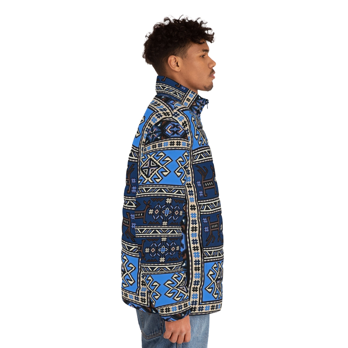 Armenian art pattern puffer jacket with traditional motifs - men side right