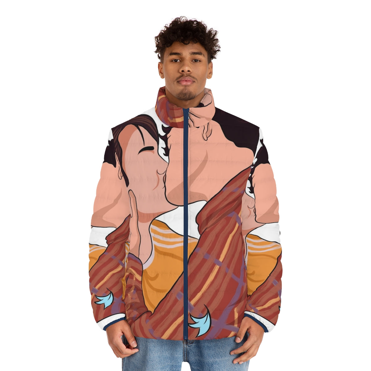 Puffer jacket featuring the iconic kiss scene from the Netflix series Heartstopper - men front