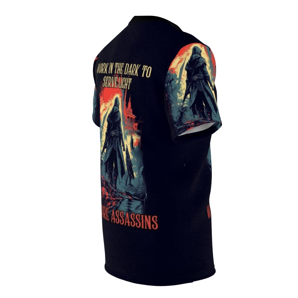 Assassin-Inspired Action T-Shirt featuring the Assassins Creed logo and design - men right