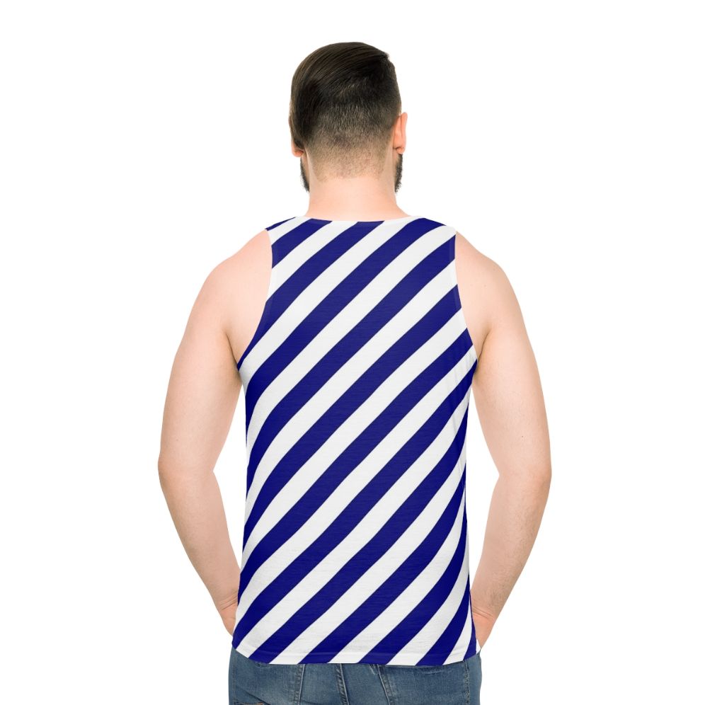 Blue and white diagonal striped unisex tank top - men back