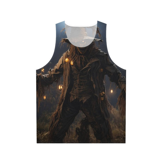 Unisex horror tank top with spooky scarecrow design