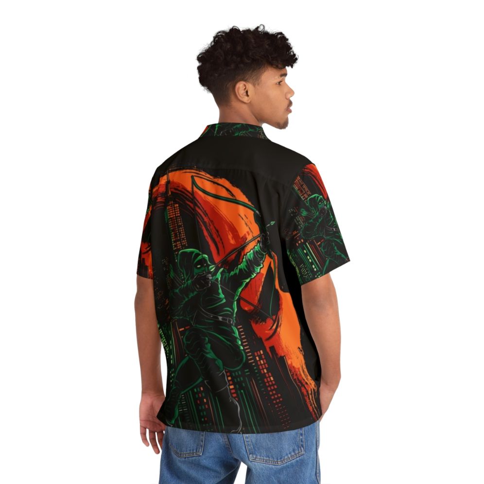 Green Hawaiian Shirt featuring Oliver Queen's Vigilante and Deathstroke Villain from DC Comics - People Back