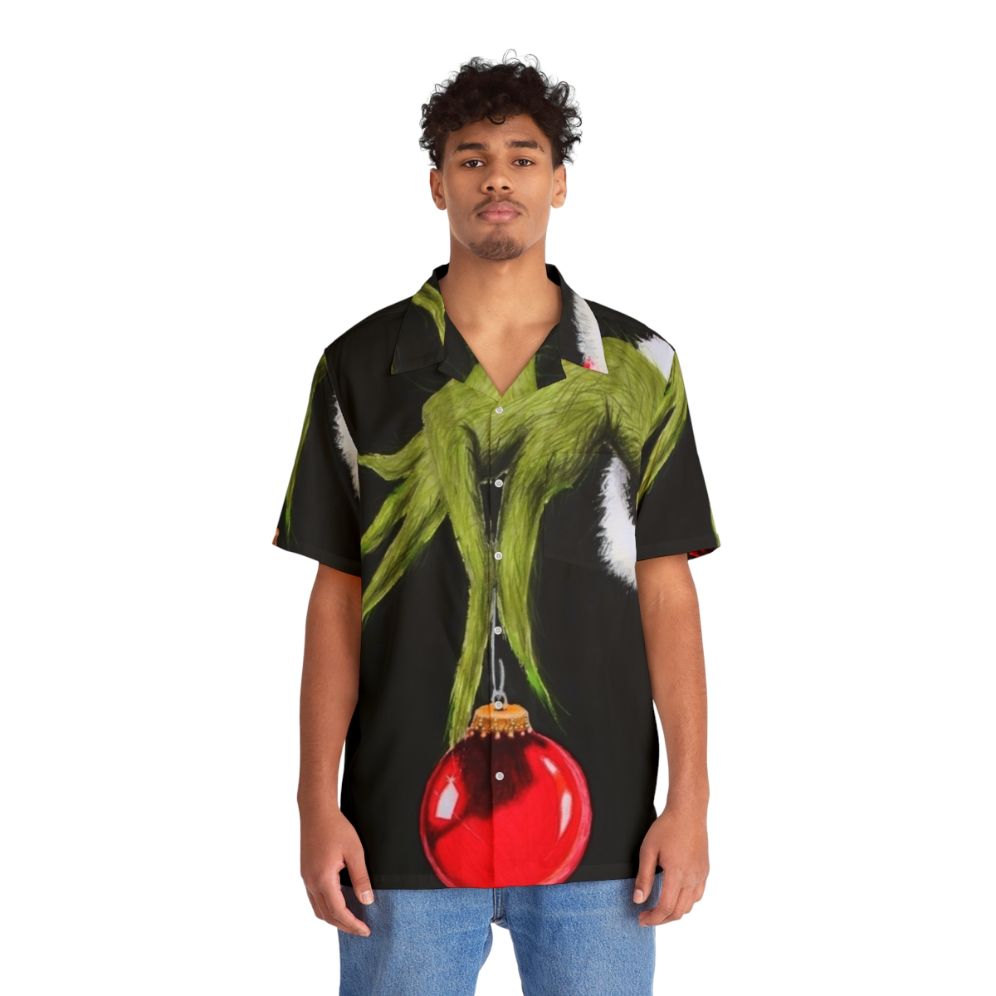 Who Stole Christmas' Hawaiian Shirt with Grinch and Santa Claus Prints - People Front