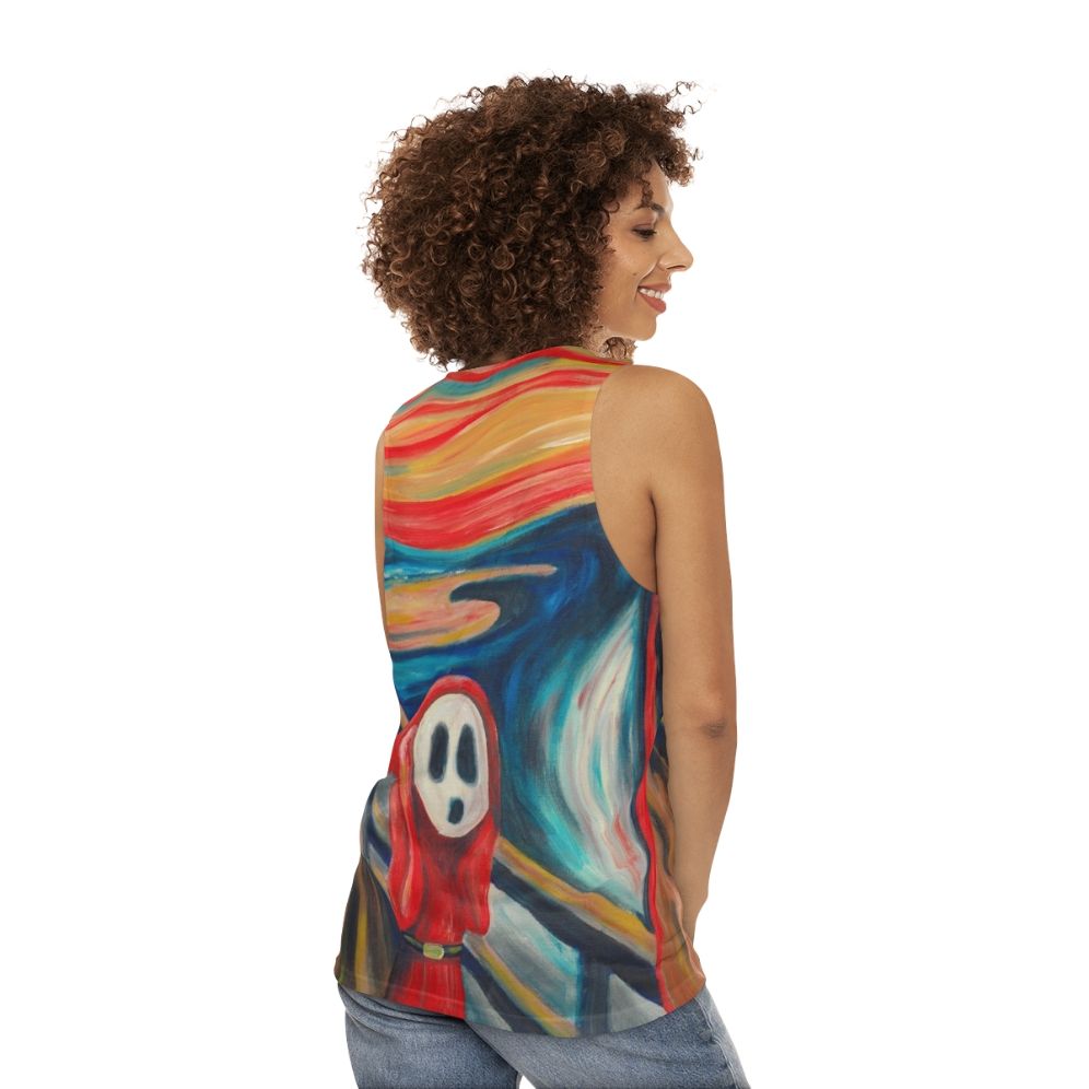 Unisex tank top featuring "The Scream" artwork by Edvard Munch - women back