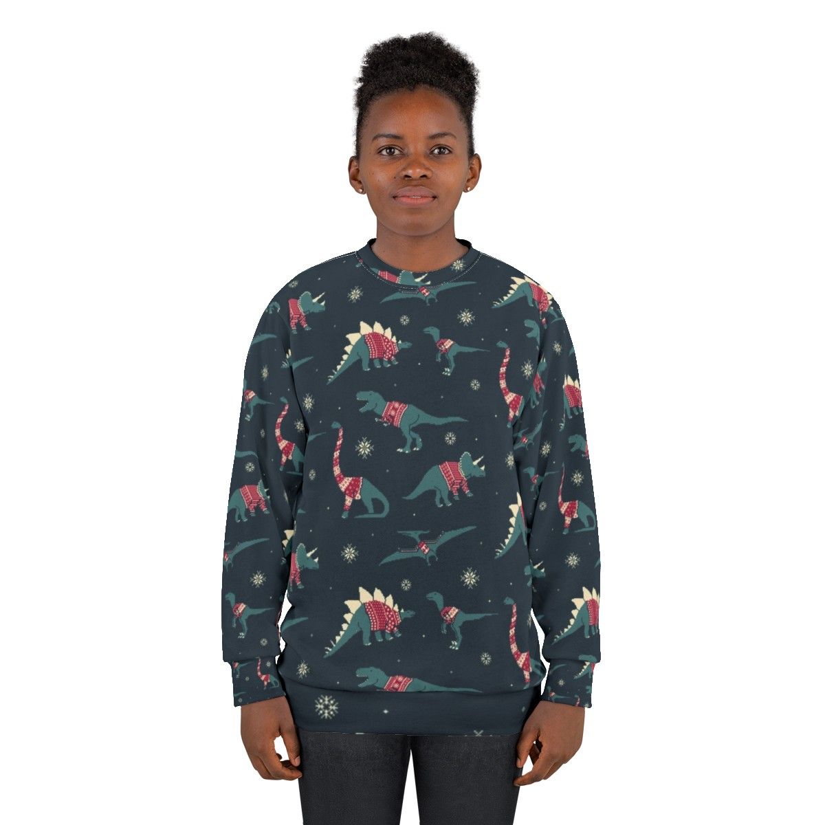 Dinos in Sweaters Festive Dinosaur Sweatshirt - women