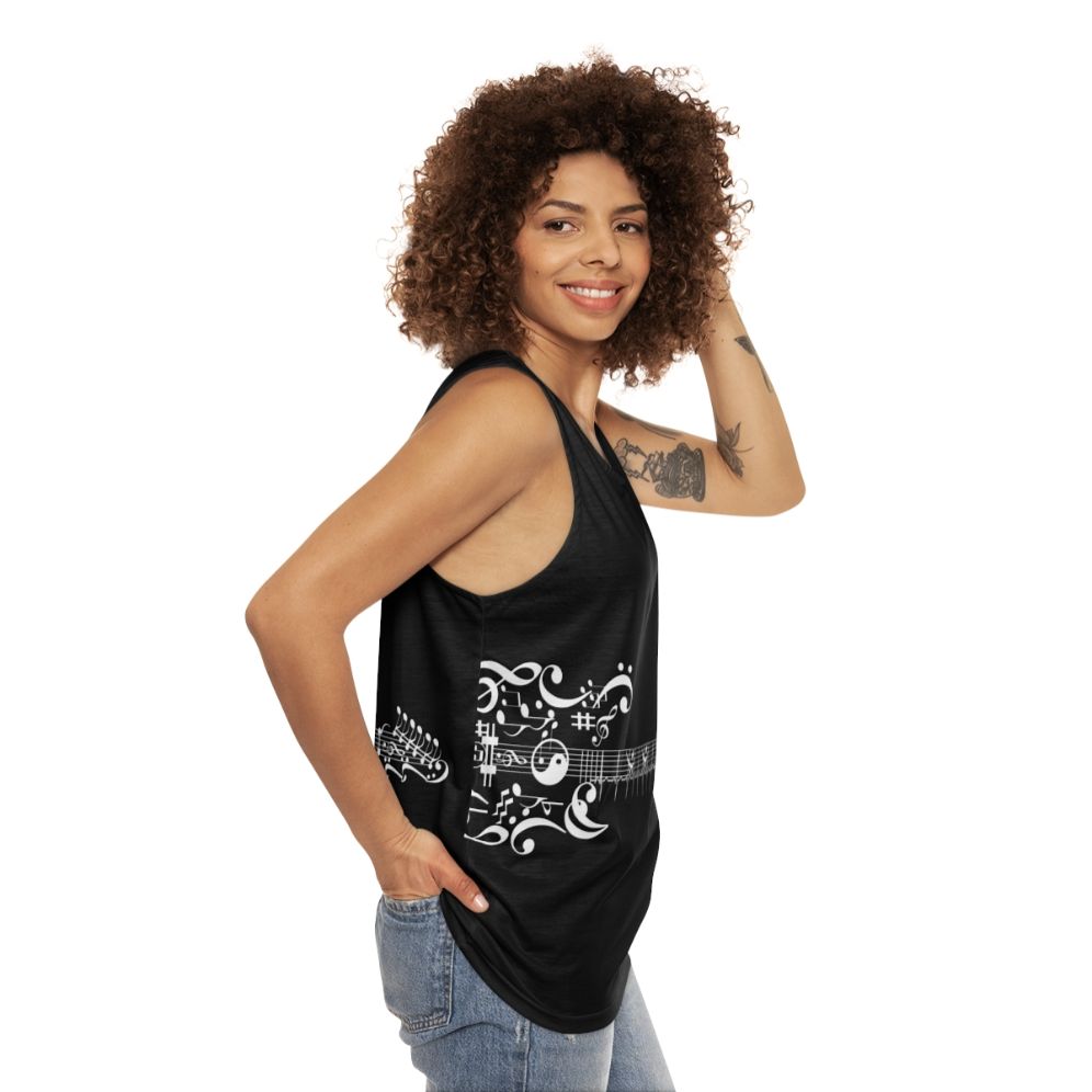 Unisex tank top with electric guitar design for music enthusiasts - women side