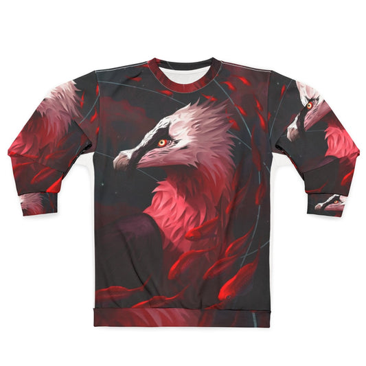 Bearded vulture and koi fish design on a grey sweatshirt