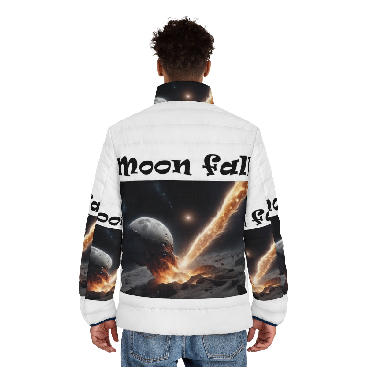 Moon Fall Puffer Jacket with Cosmic and Astronomical Design - men back