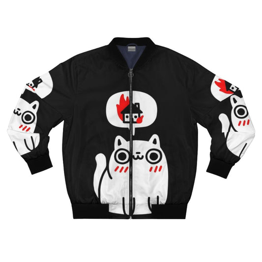 Cute cat bomber jacket with destruction and explosion graphics