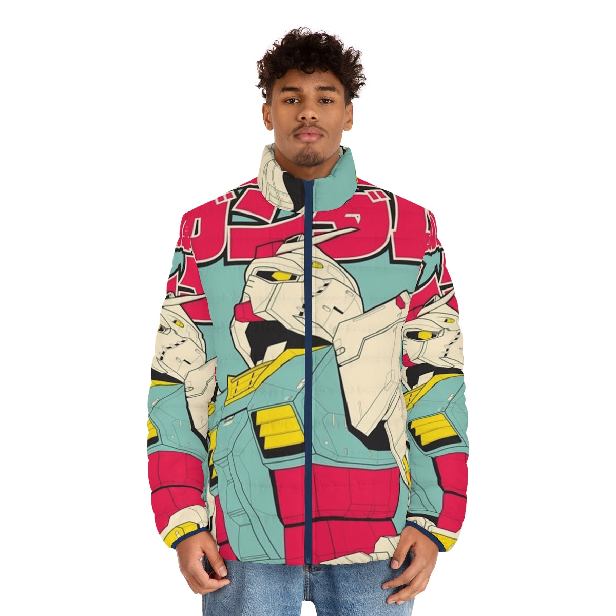 Gundam-Inspired Puffer Jacket, Anime-Style Mecha Fashion - men front