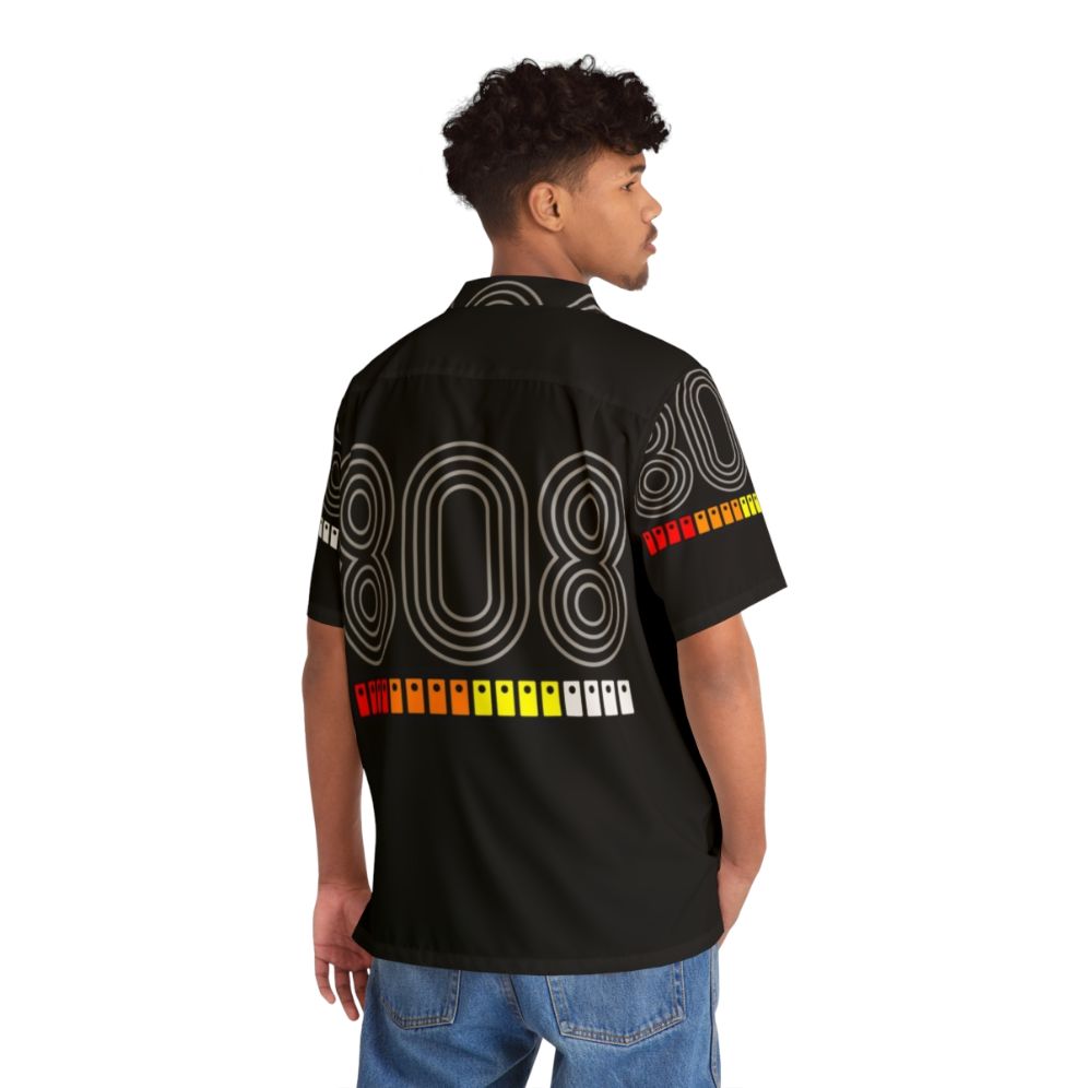 808 Hawaiian Shirt featuring electronic music inspired design - Flat lay