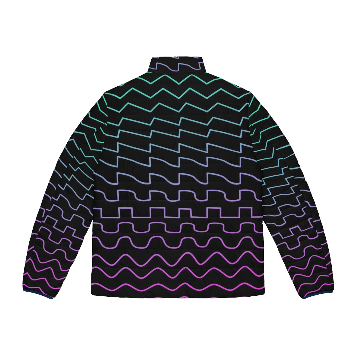 Puffer jacket featuring synthesizer waveforms design, perfect for electronic musicians and synth players. - Back